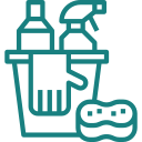 icon of cleaning equipment in a bucket and a sponge outside the bucket.