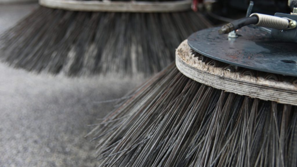 Close-up of industrial sweeping equipment used for car park cleaning in Melbourne