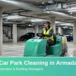 Basement car park cleaning in Armadale with a Zintra ride-on scrubber in a residential basement car park